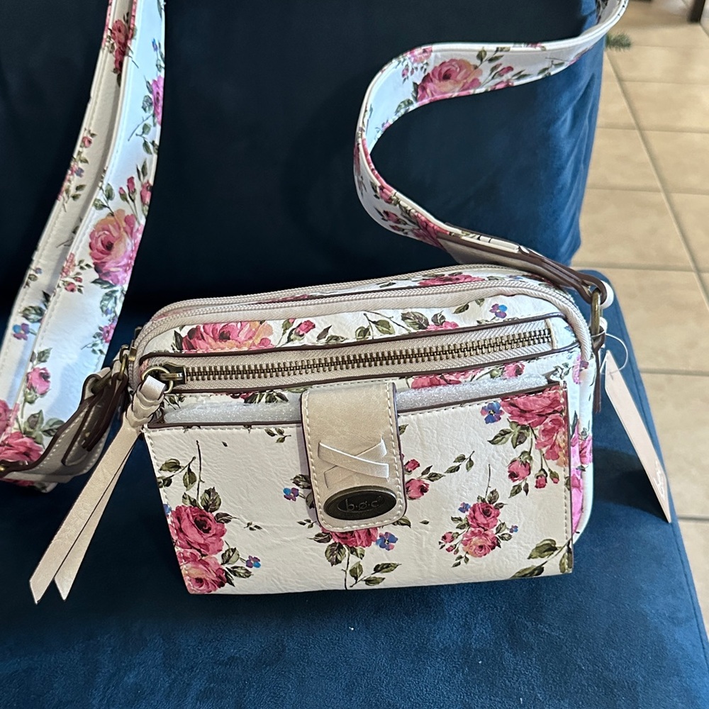 b.o.c. White and Pink Floral Crossbody Bag